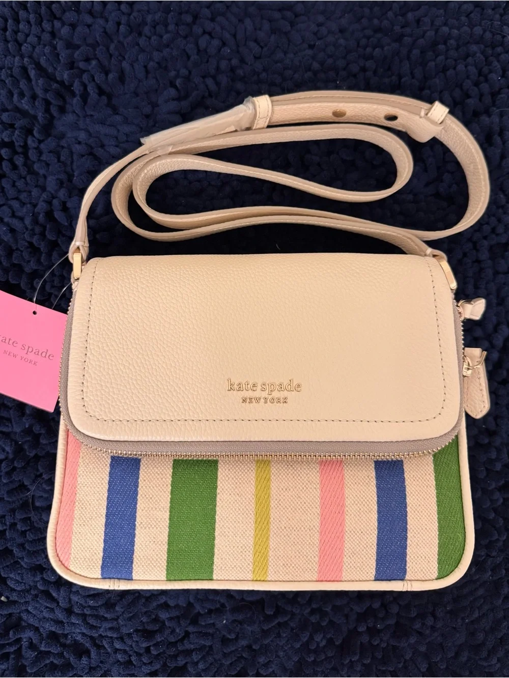 $278 Kate Spade New York Cream Crossbody with Multicolor Stripe Canvas